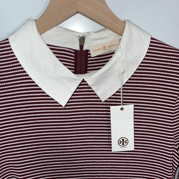Tory Burch Patsy Poplin Collar Stripe Sweater Top NWT‎ Size Medium - Picture 3 of 13